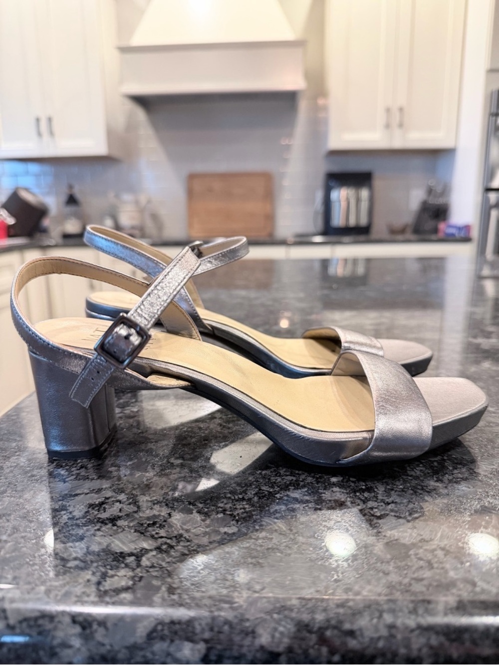 Naturalizer Ivy Metallic Silver Ankle-Strap Sandals - Picture 3 of 4